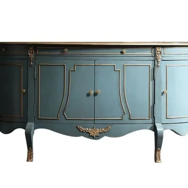 

American Light Luxury Entrance Cabinet Entry Door Hall Solid Wood Carved Shoe Cabinet Semicircle Decoration