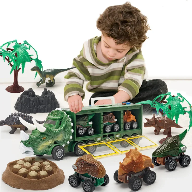 Kid Dinosaur Truck with Sound Light Carrier Transport Vehicle Car Toy Dinosaurs Animal Figures Model Tyrannosaurus Boy Gift Toy