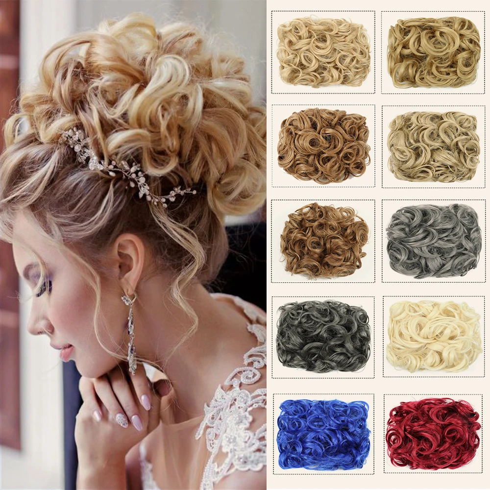 

Synthetic Hair Bun Brown Blonde Curly Chignon Messy Bun Comb Clip In Hair Extension Updos Hairpieces For Women