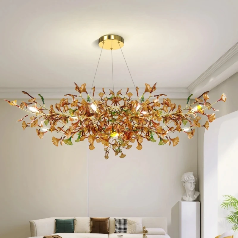 Modern Gingko Chandelier Custom Lights Luxury Glass Chandelier Suitable For Dining Room Living Room Villa Home Decor Gloss