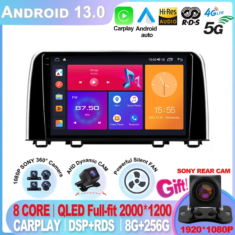 

For Honda CRV CR - V 5 RT RW 2016 - 2018 DSP QLED Android 13 Auto Car Video Radio GPS Navigation Stereo Multimedia Player Wifi