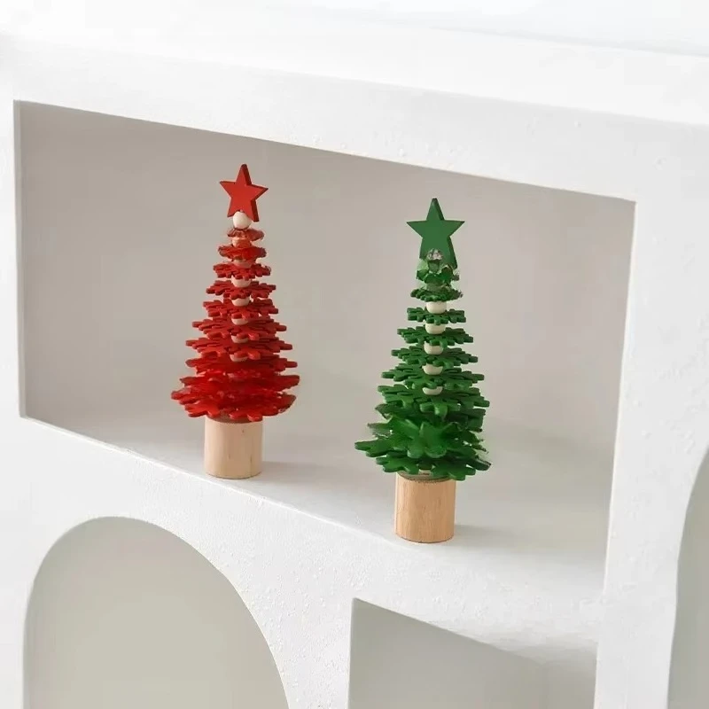 Mini Wooden Christmas Tree, Rustic Tabletop Xmas Ornament, Festive Holiday Desktop Decoration for Home & Party