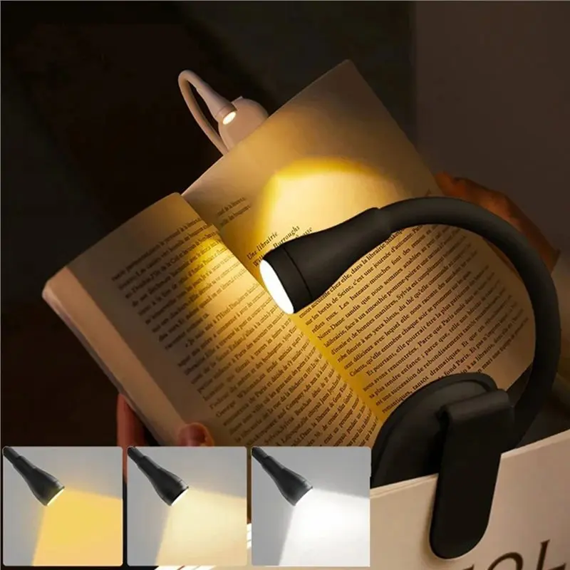 B08B-LED Book Light Eye Protection Adjustable Clip 360° Flip Study Lamp Rechargeable 3 Color For Travel Bedroom Reading A