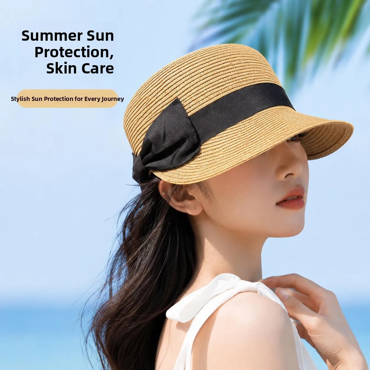 Retro Summer Straw Woven  Riding Hat Women's Outdoor Travel Versatile Sun Protection Hat Face Slimming  Knot