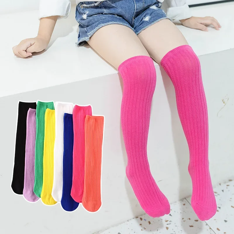 Children\'s High Knee Socks Kids Baby Cotton Candy Color Stockings Long Leg Warmers Cute Socks for Girl 3-12Y Children Clothes