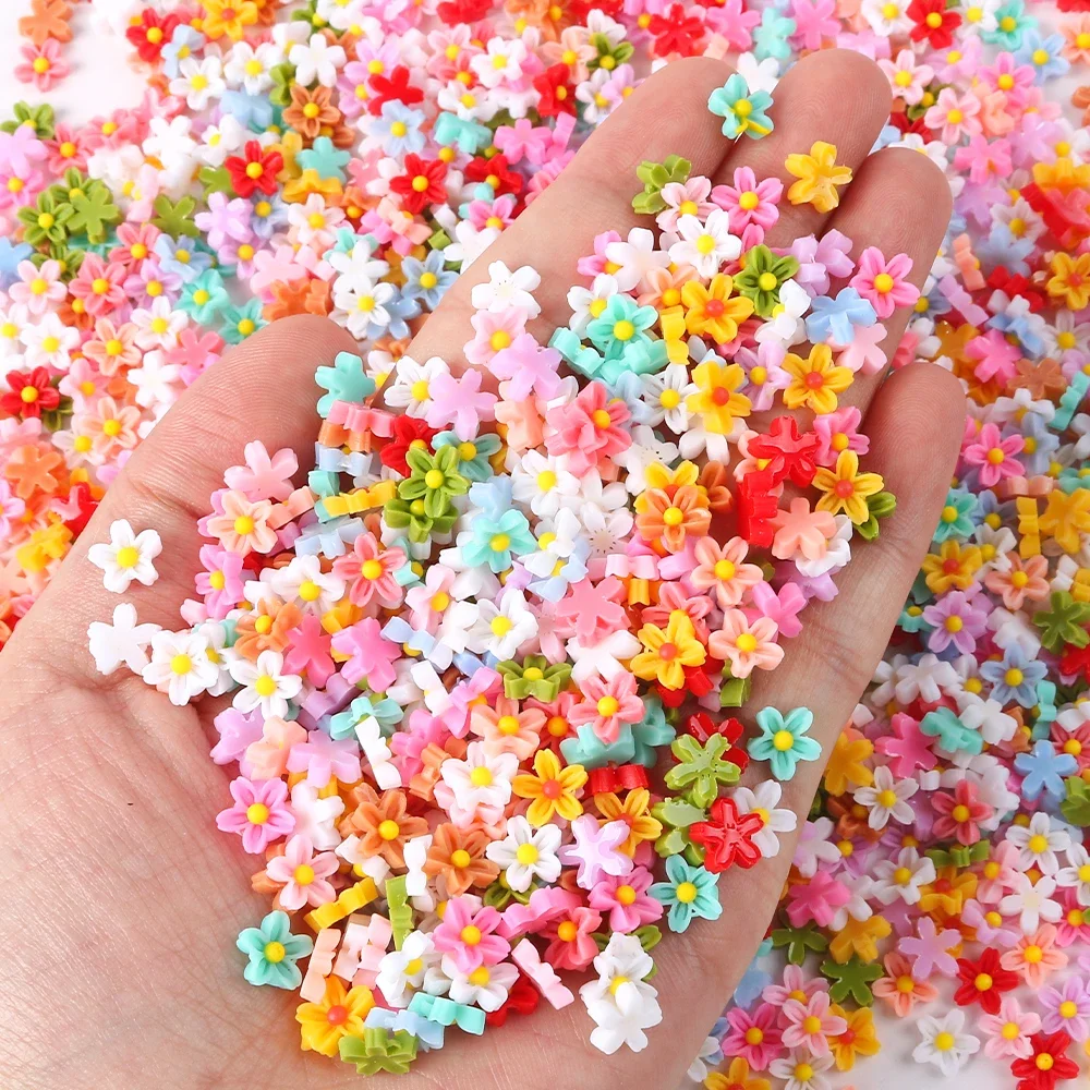 100Pcs 8mm Mini Flower Nail Art Resin Rhinestones Five-Petal Floral Nail Art Charms Flower Shaped Manicure Supplies