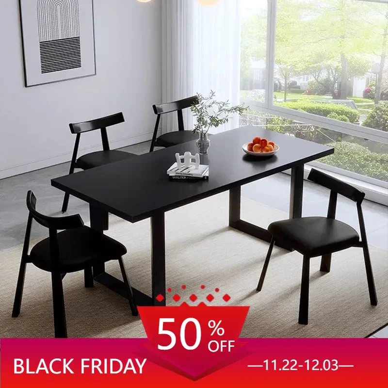 Minimalist Pure Black Dining Table With Rock Plate Hanging Under It Simple Modern Rectangular Mesa Cocina Dining Table Home Use