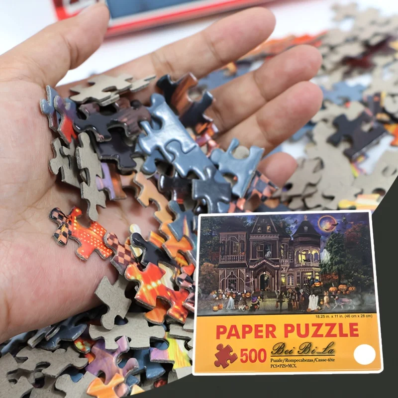 500 peças quebra-cabeça de truque ou deleite de Halloween - 18x11 pol., 1,5 mm de espessura, adultos, lembranças de festa de Halloween ou presente