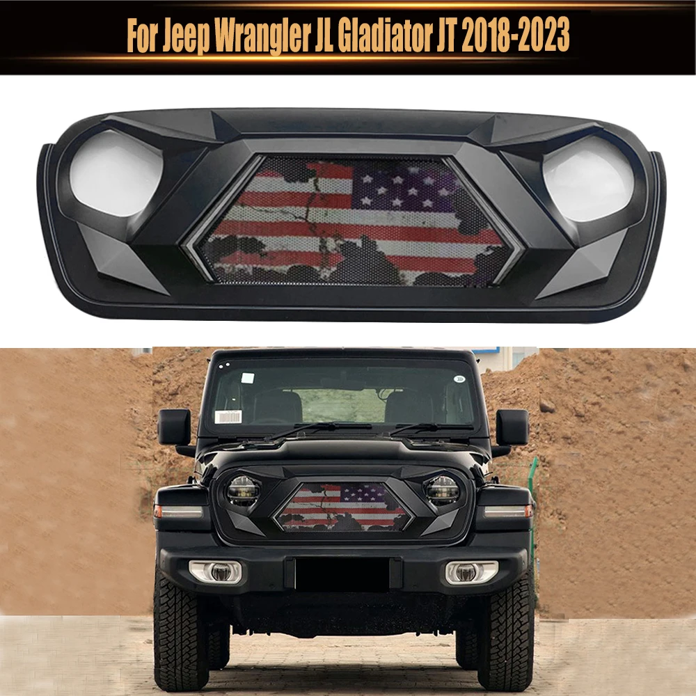 

Modified Grille For Jeep Wrangler JL Gladiator JT 2018-2023 Car Exterior Accessories 4x4 Offroad ABS Mesh Grills With DRL Light