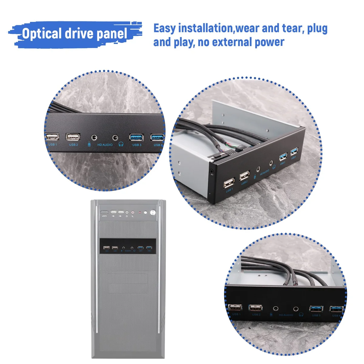 5.25 Inch Desktop Pc Case Internal Front Panel Usb Hub 2 Ports Usb 3.0 And 2 Ports Usb 2.0 With Hd Audio Port 20 Pin Connector