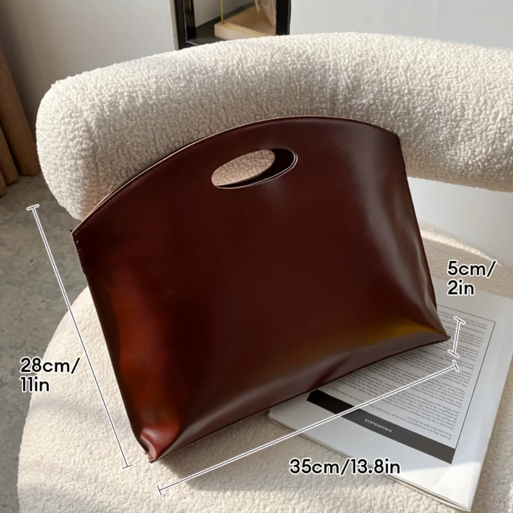 Vintage Minimalist Retro PU Leather Top Handle Clutch Bag & Purse for Women