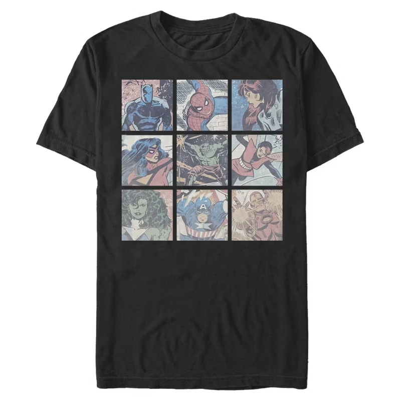 Heren Marvel Classic Heroes Squares T-shirt Zomer Los en ademend T-shirt voor heren en dames
