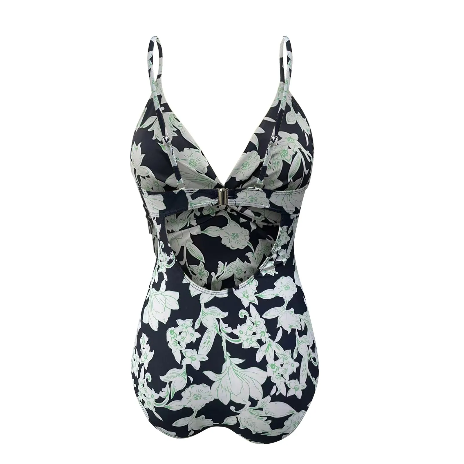 Women's Spring/Summer Chest Cushion No Steel Support Fragmented Flower Hanging Strap Open Back Covering Bikinis for Girls 11-14