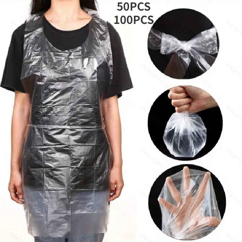 Disposable Transparent Apron Waterproof  Anti Fouling Disposable Apron for Haircuts Painting Cooking Hot Pot Restaurants BBQ