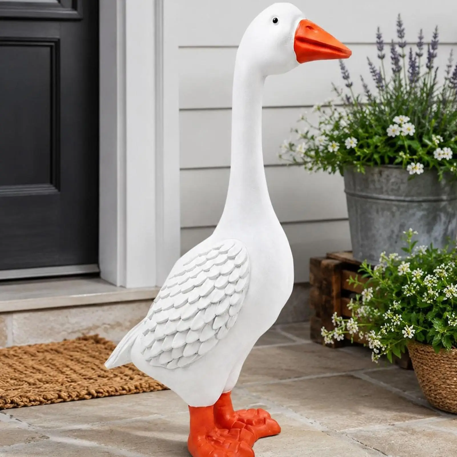 Porch Goose Statue Resin Realistic Large All-Weather Lawn Goose Statue for Garden Yard Farmhouse Pathway Driveway