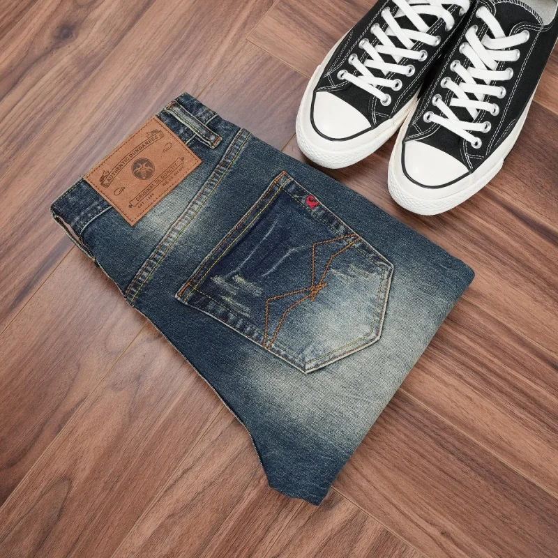 

New autumn heavy-washed denim jeans, vintage Hong Kong style men's slim straight-leg pants, trendy and versatile men's clothing