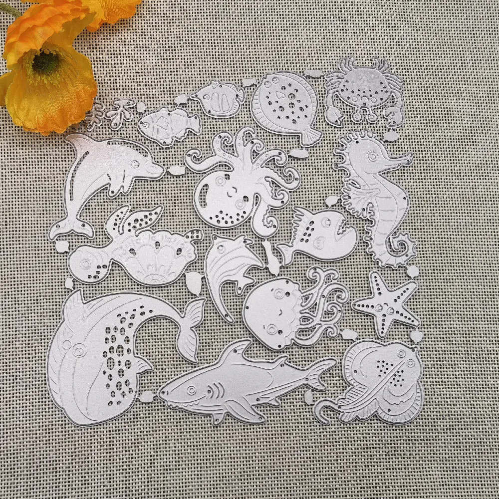 16 kinds of marine creatures turtle and fish metal cutting die DIY scrapbook album photo card decoration craft embossing die cut