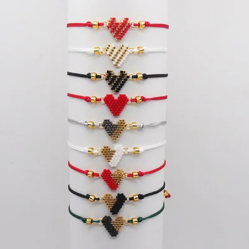 Beaded bracelet Originality Female Heart-shaped Design Hand knitting Bohemia Intersperse Adjustable Simple Rice bead bracelet