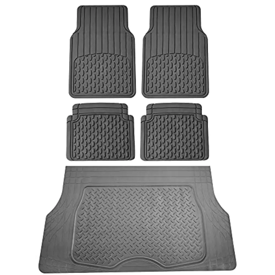

4 Piece Liners Trimmable Climaproof Vinyl Car Floor Mats- Full Set with Premium Trimmable Vinyl Cargo Liner- Universal Fit for