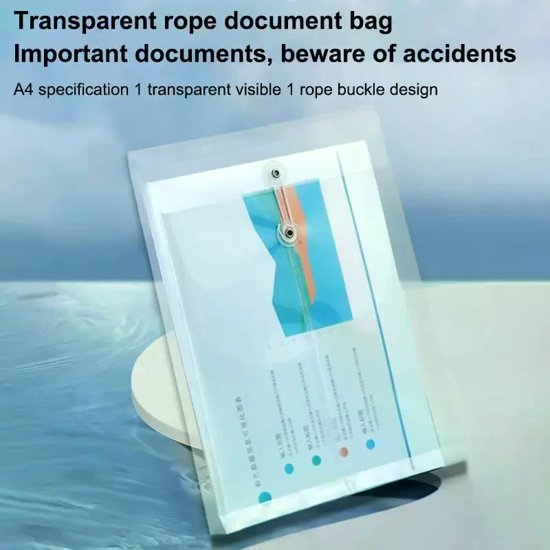 

2Pcs Waterproof Envelopes With Cord Buckle Super Thick A4 Size Plastic Folder Extended Angle Braces Reusable Clear Envelopes