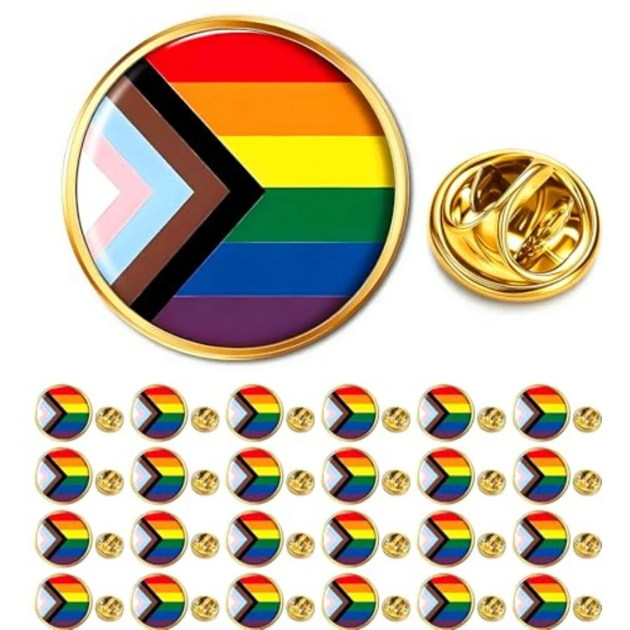 

25/50/100pcs Round metal Progress Pride Pin Rainbow Gay Flag LGBTQ Enamel Progressive Lapel Pins badge Bulk for Clothes backpac