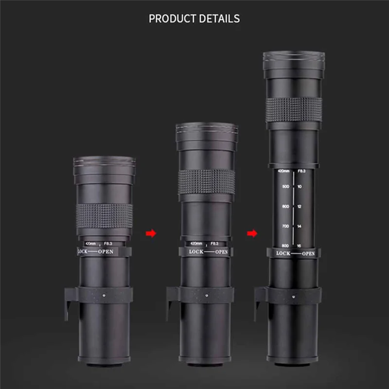 Lightdow 420-800Mm F8.3-16 عدسة تكبير المقربة الفائقة لكاميرات كانون، نيكون التركيز اليدوي نيكون F-A31R
