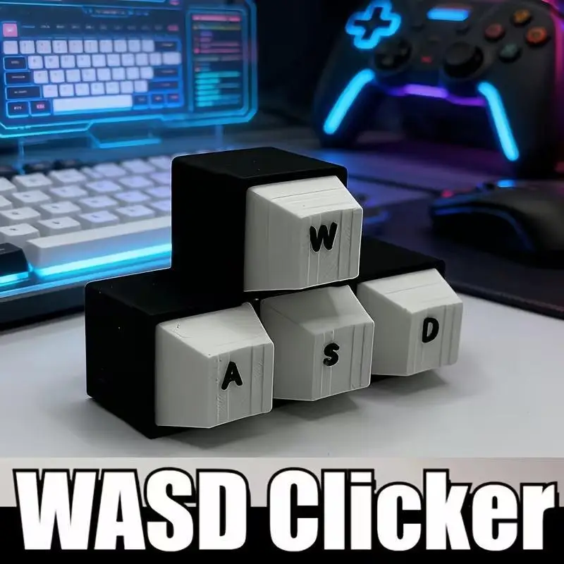 3D Printed WASD Keyboard Clicker Keychain Mini Fidget Clicker Toy Mechanical Switch Stress Relief Keyring Portable EDC Gaming Gi