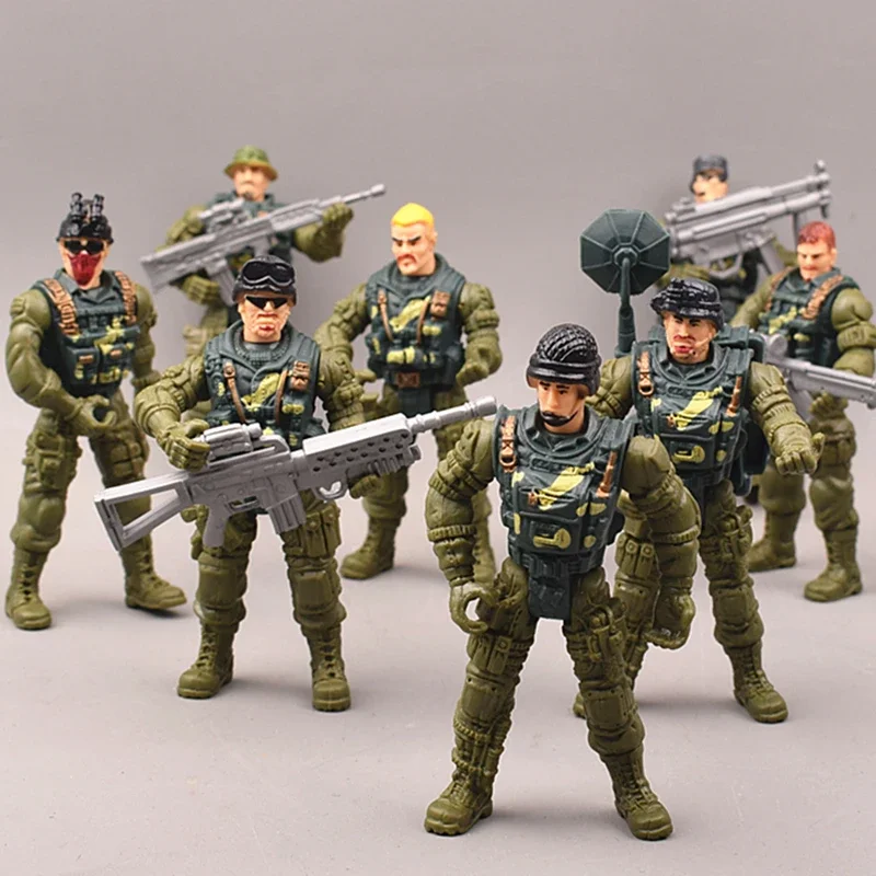 Mini Plastic Male Soldier Model Moveable Joints Special Forces Weapon Set Military Toys From World War II Decorations