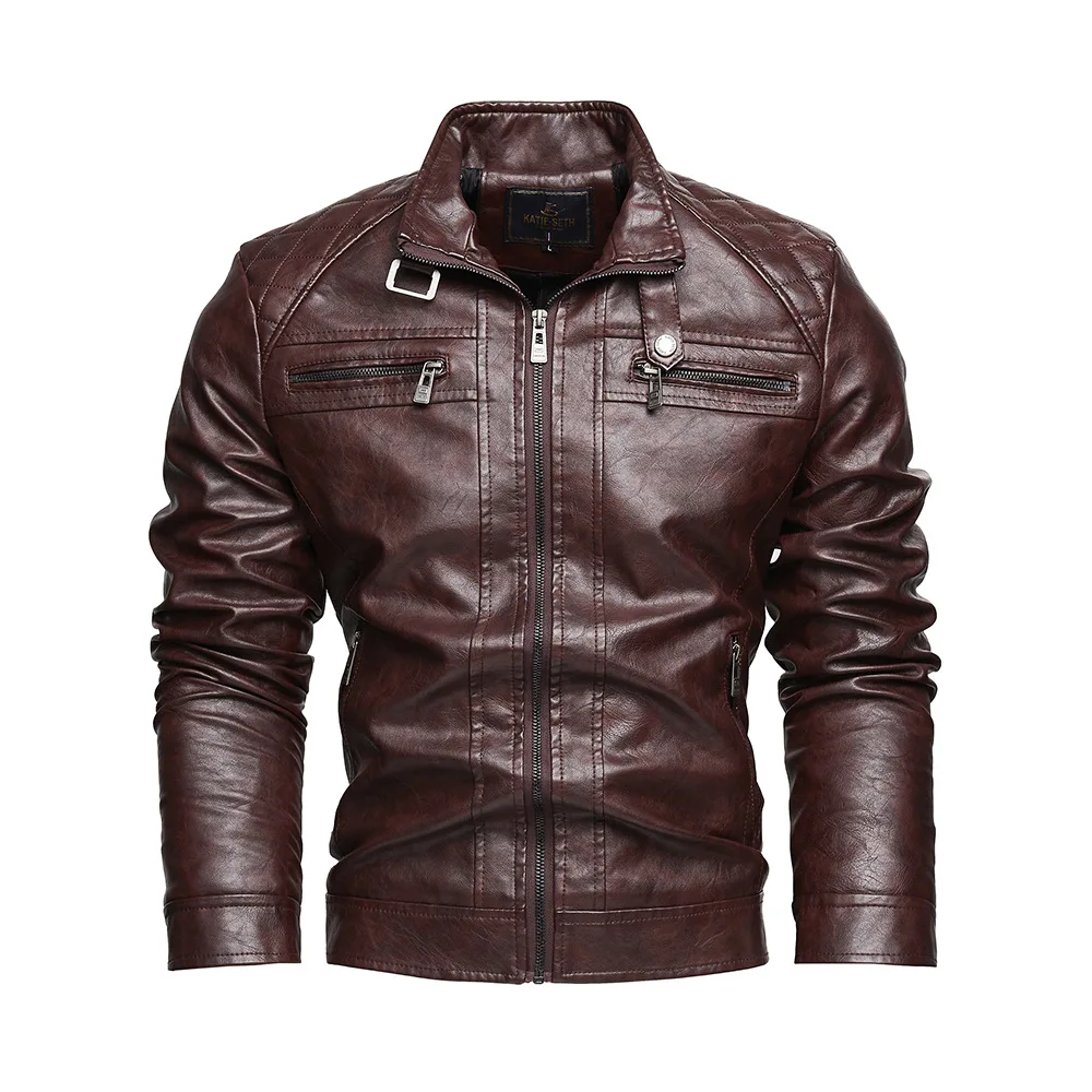 

Mens Coat Faux Windproof Vintage PU Biker Bomber Coat Motorcycle Jacket Stand Collar Leather Waterproof Windproof Leather Coat