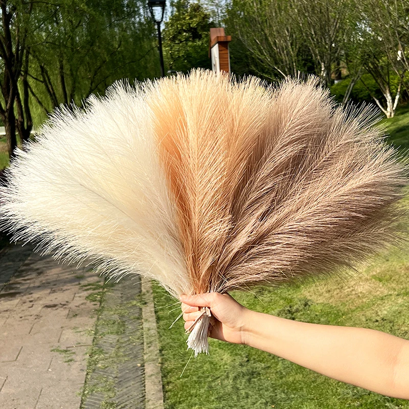 15pcs Artificial Pampas Grass Fluffy Reed Bouquet Wedding Party Home Bedroom Decor Simulation Dried Flower Reed DIY Fake Plants