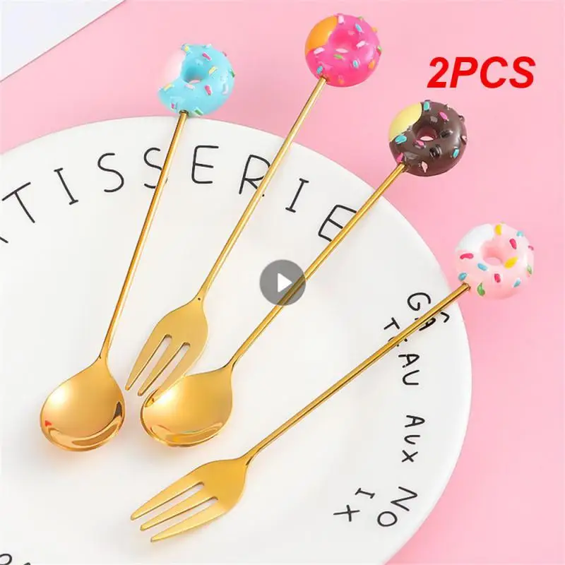 2PCS Cartoon Comfortable Grip Functional And Practical Cloth Wheel Polishing Popular Spoon  Fork Highly Recommended Mixing Spoon