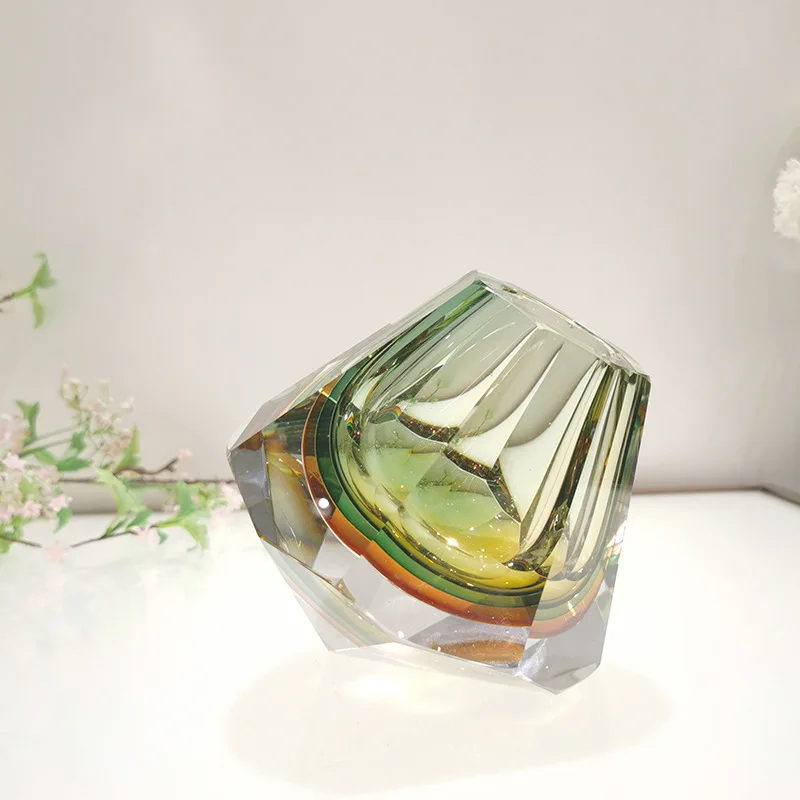 Light luxury creative crystal glass vase, soft home decoration design ornament, tapered thick bottom vase