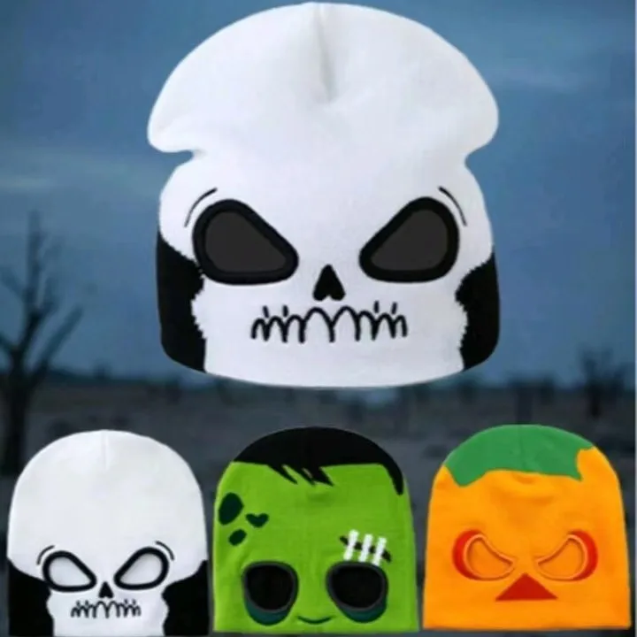 New Autumn Winter Knitted Cap Halloween Skull Printed Wool Hat Warm Beanies European and American Fashion Headwear
