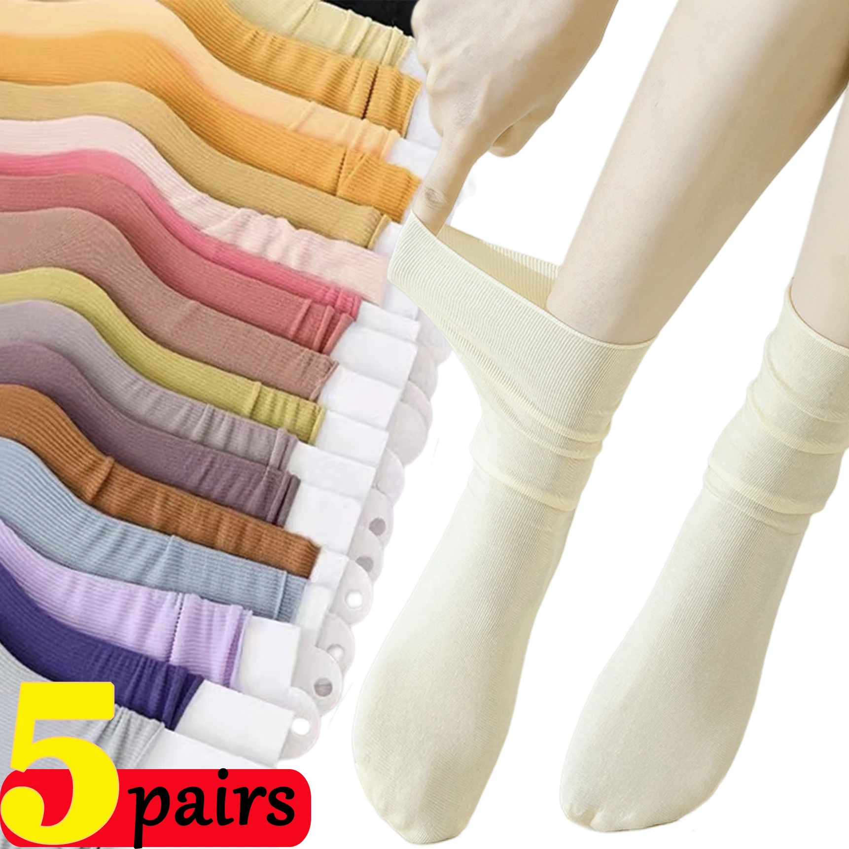 5/1 Pairs Japanese Style Women Thin Pile Socks Summer Harajuku College Style Solid Colors woman Girl Spring Stacked Bright Sock