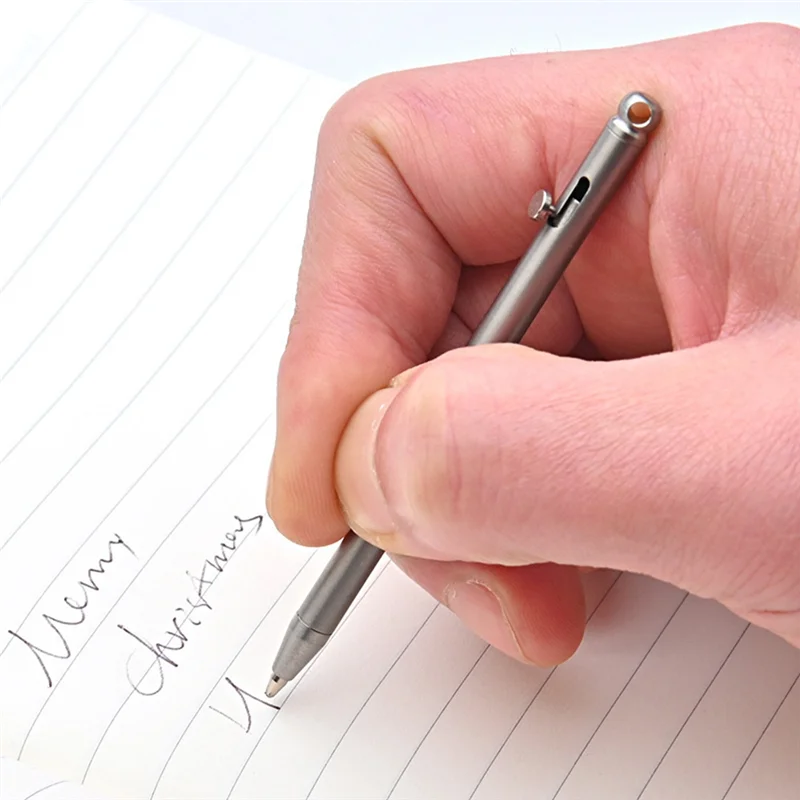 ABNR Pure Titanium Mini Compact Bolt Pen Handtekeningpen voor reizen Voor gasten Handtekening Grijs titanium
