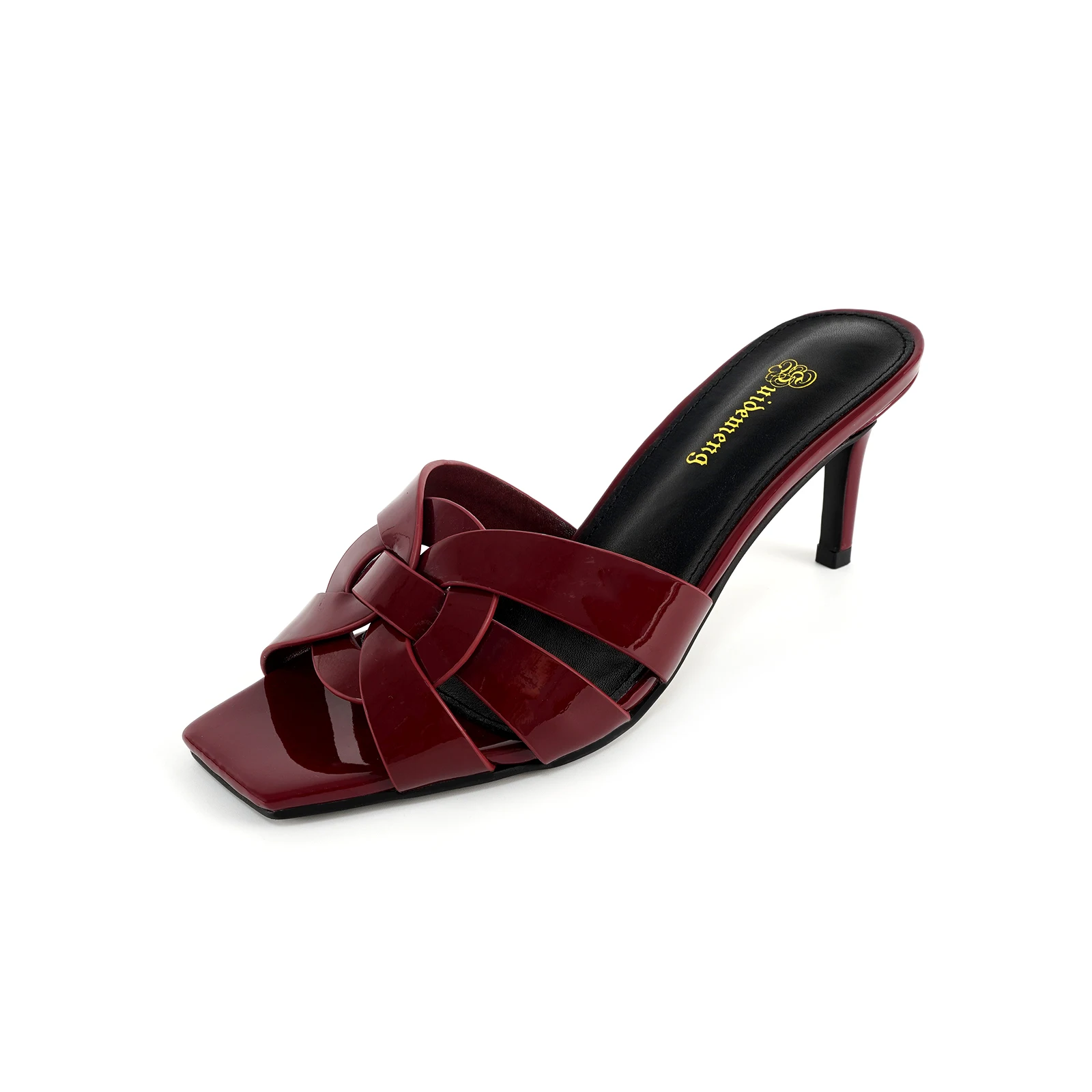 Chinelos de couro feminino de dedo aberto, salto alto, dedo do pé quadrado, sapato de festa elegante, fino, plus size, 35-44, moda verão