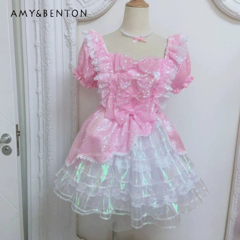 

Original Design Y2k Cute Bow Puff Sleeve Women's Princess Dress Japanese 2026 New Party Banquet Birthday Sweet Dresses Female