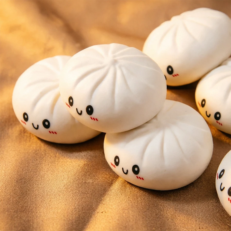 

Белая игрушка для снятия стресса - имитация пельменя Ча Сиу Бао, многоразовые высокоэластичные сенсорные шарики из теста для снятия тревоги и расслабления