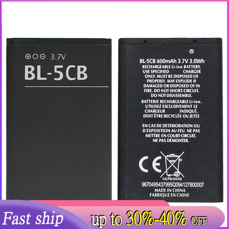 Mobile Phone Battery BL-5CB 800Mah For Nokia 3108 2135 6086 6108 6230 6820 7610 N72 N91 100 101 103 105 109 111 113 1000 1282