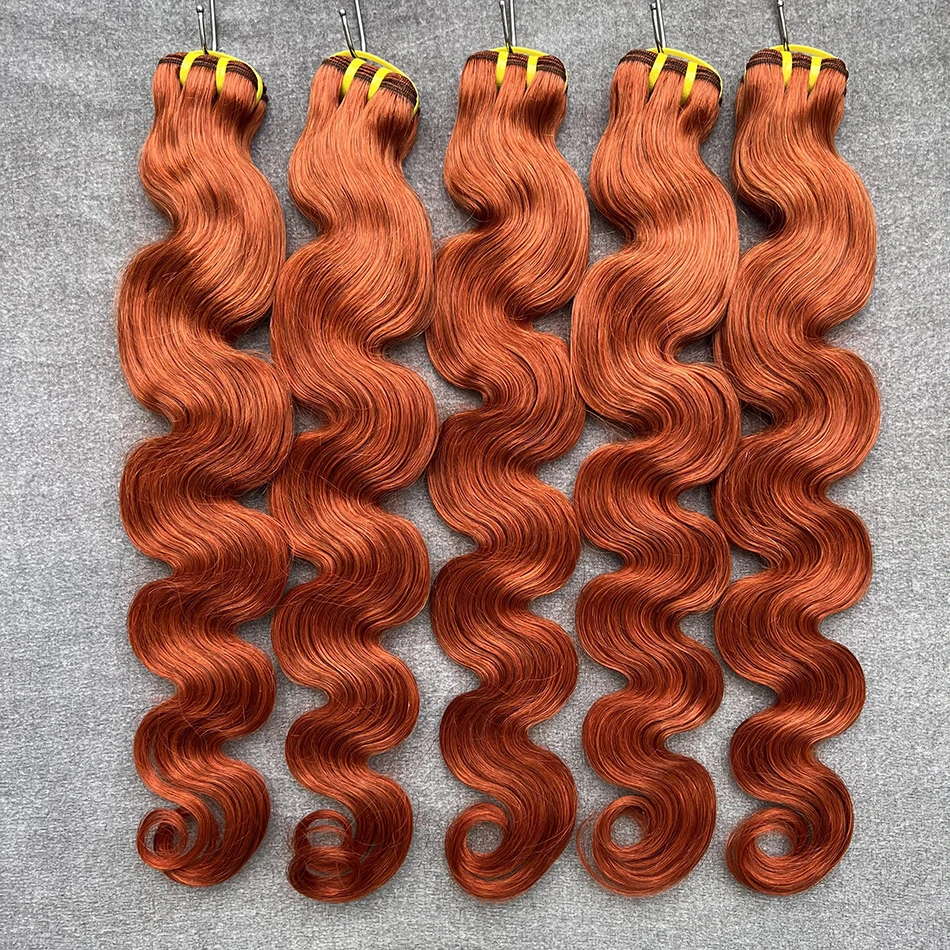 10A Body Wave #350 Orange Ginger Colored Human Hair Bundles 16-24 Inch Brazilian 100% Human Hair Extensions Weave For Women