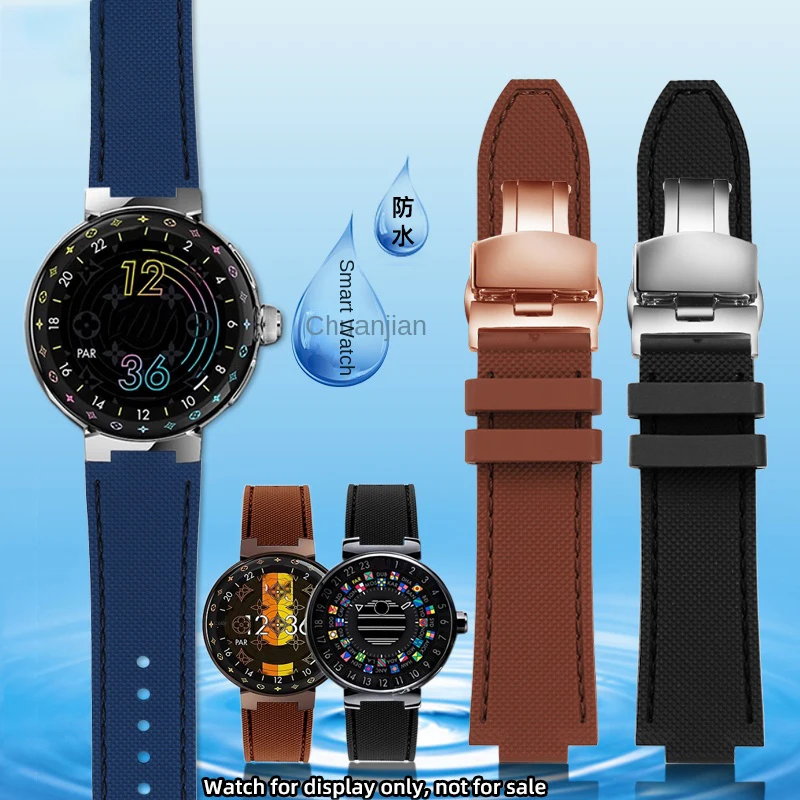 Rubber strap 22-12mm for LV Louis Vuitton Tambour men's smart watch series Waterproof strap mouth watchband Bracelet Blue coffe