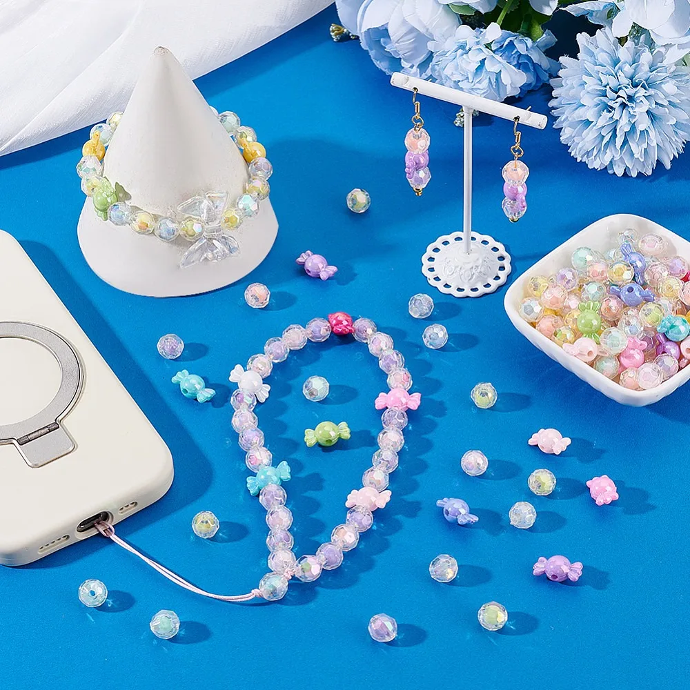 Opaque Transparent Acrylic Beads AB Color Mixed Color 9.5~17x9~9.5x9~9.5mm Hole: 2mm 390pcs/set