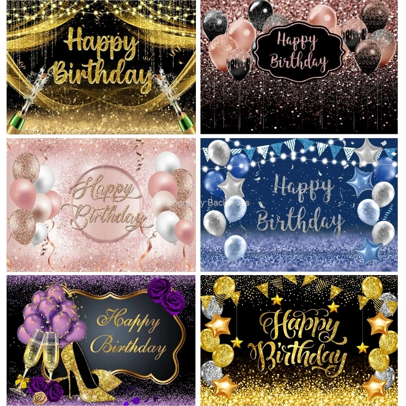 

Golden Happy Birthday Background Champagne Sparkling Backdrop for Men Women Party Decorations Glitter Bokeh Photo Photo Props