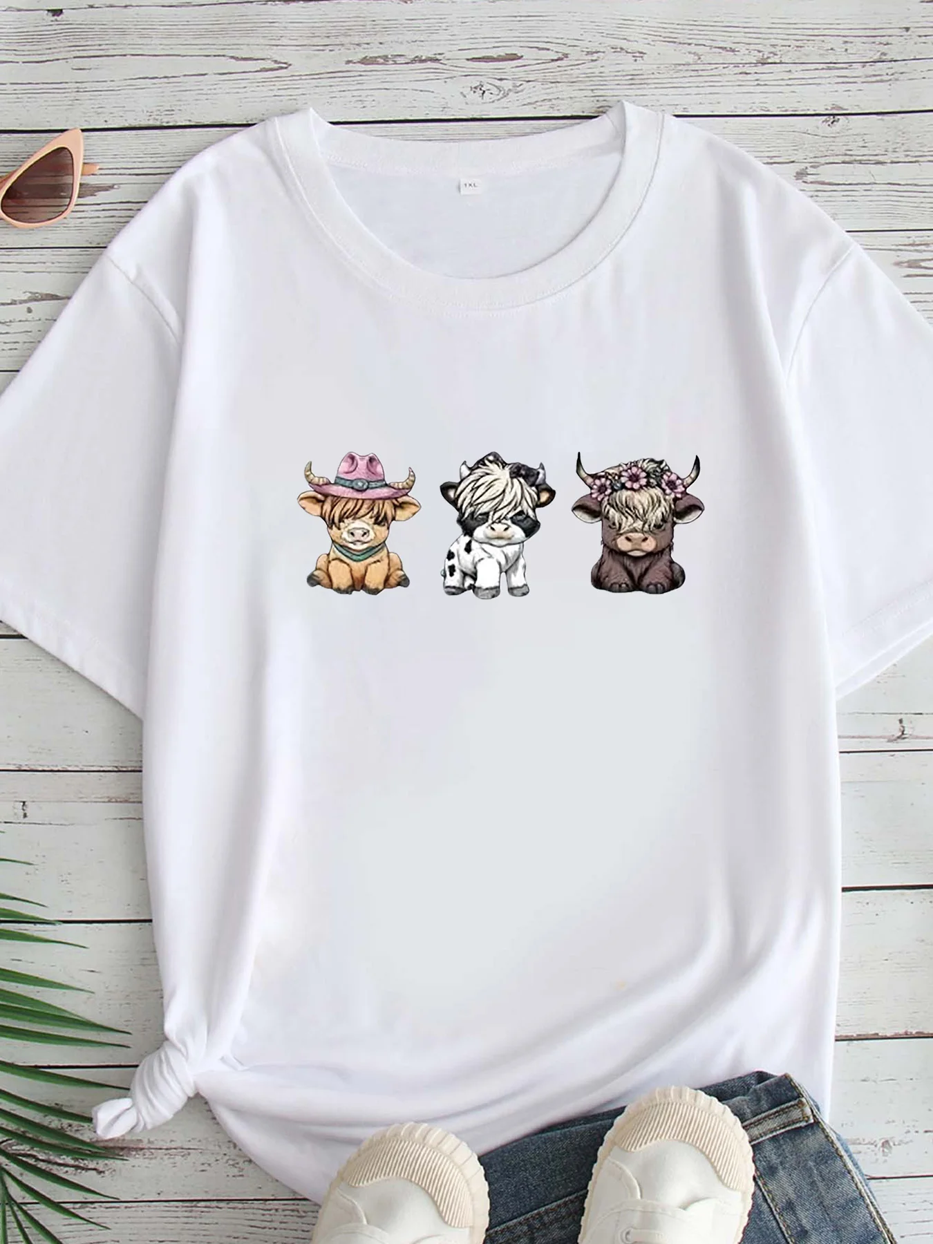 

Women's Large Size Printed round Neck Short Sleeve T-shirt 1-7XL Comfortable Casual Top in European Style