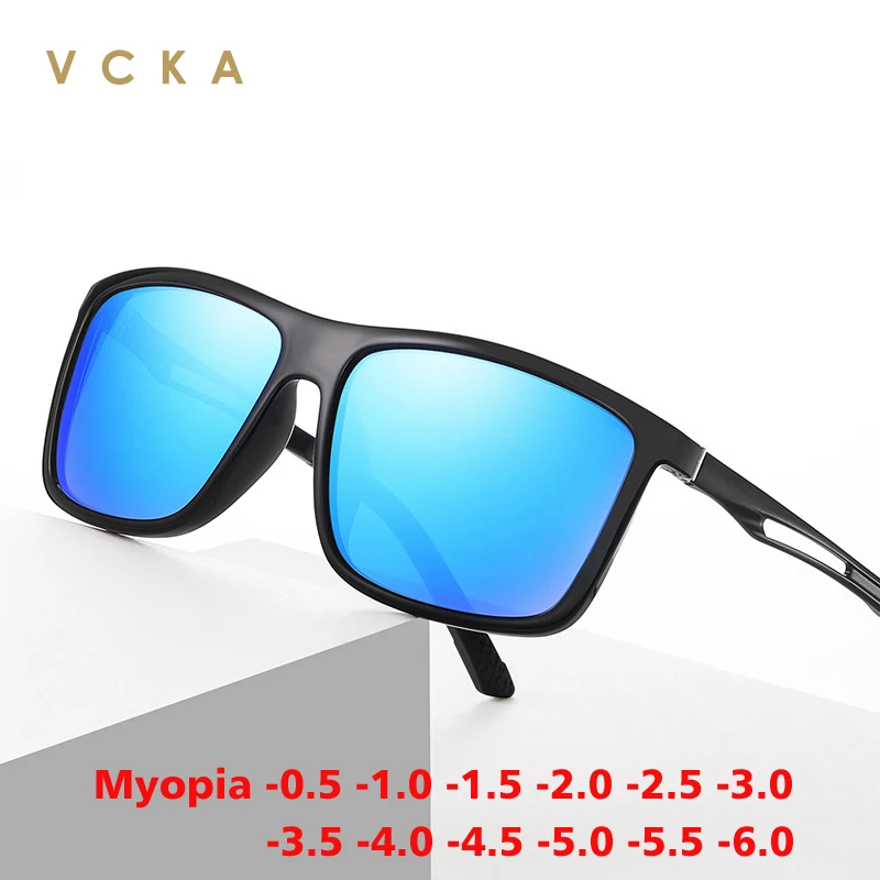 

VCKA Square Myopia Sunglasses Men Women Polarized Fashion Driving Prescription Eyewear Aluminum Magnesium Glasses -0.50 to -6.0