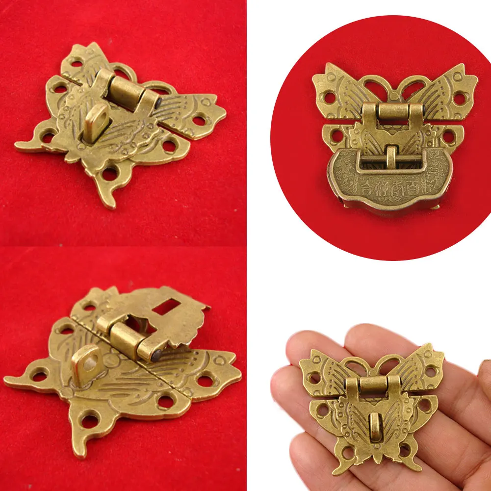 Retro Alloy Butterfly Latch Catch Wooden Jewelry Box Case Hasp Lock w/ 6 Screws