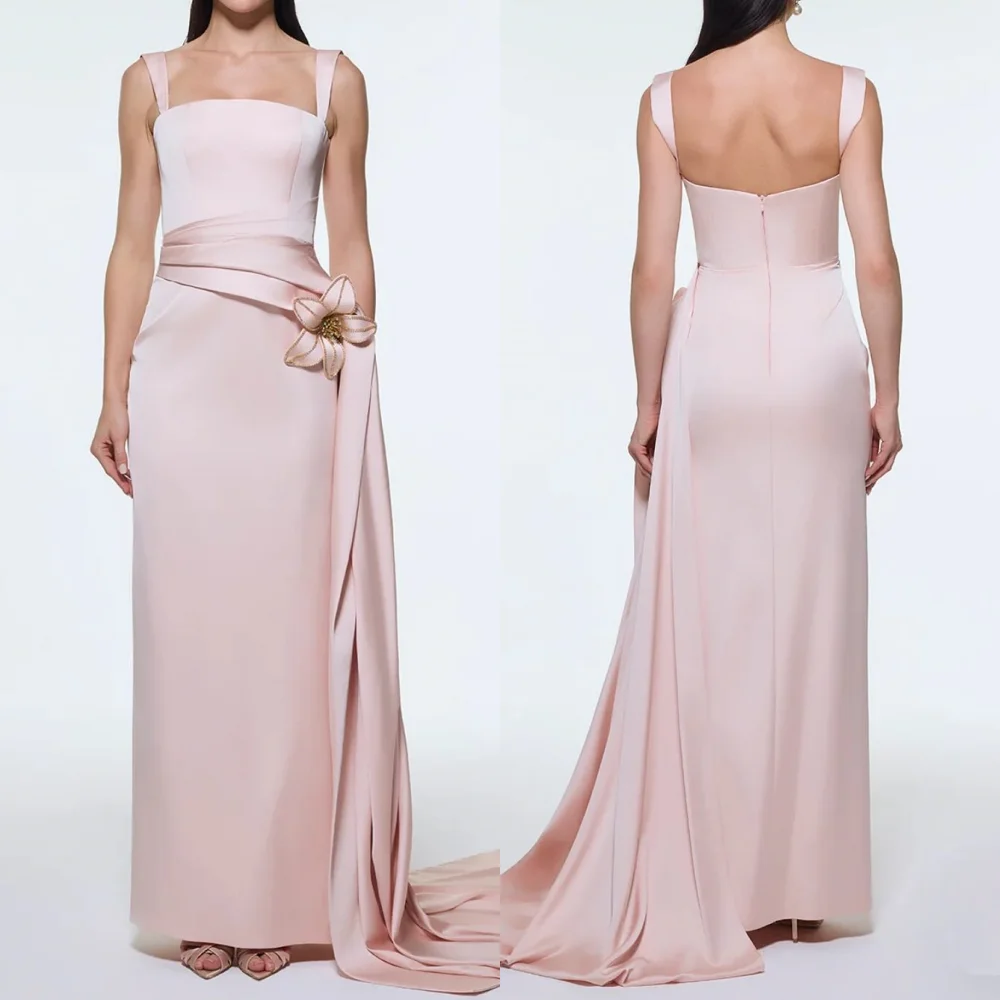

Customized Modern Style Jersey Flower Pleat A-line Scalloped Midi Dresses Bespoke Occasion Elegant Formal
