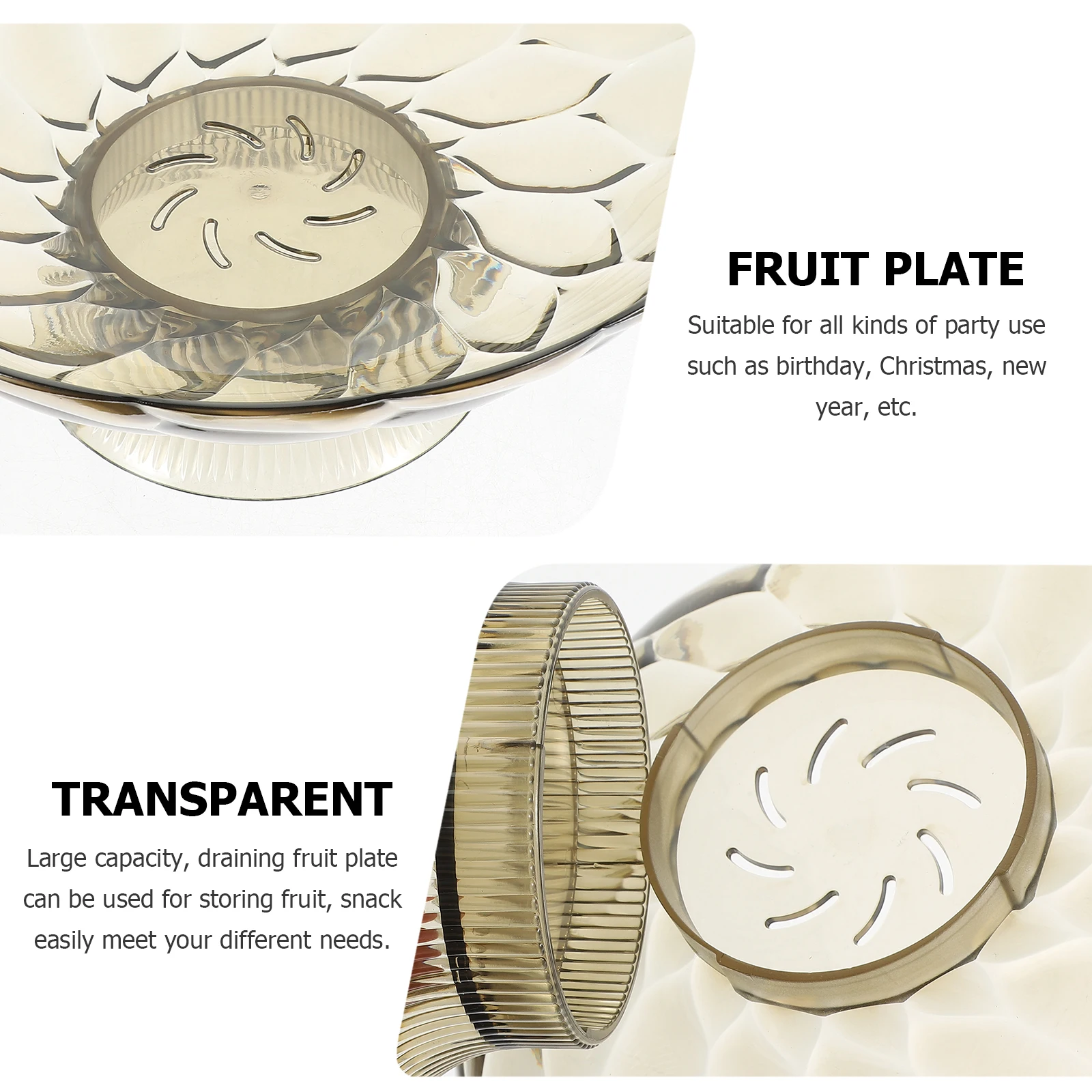 

Large Capacity Fruit Bowl Transparent Green PET Material Draining Tray for Home Party Multifunction Desktop Pedestal Plate Snack