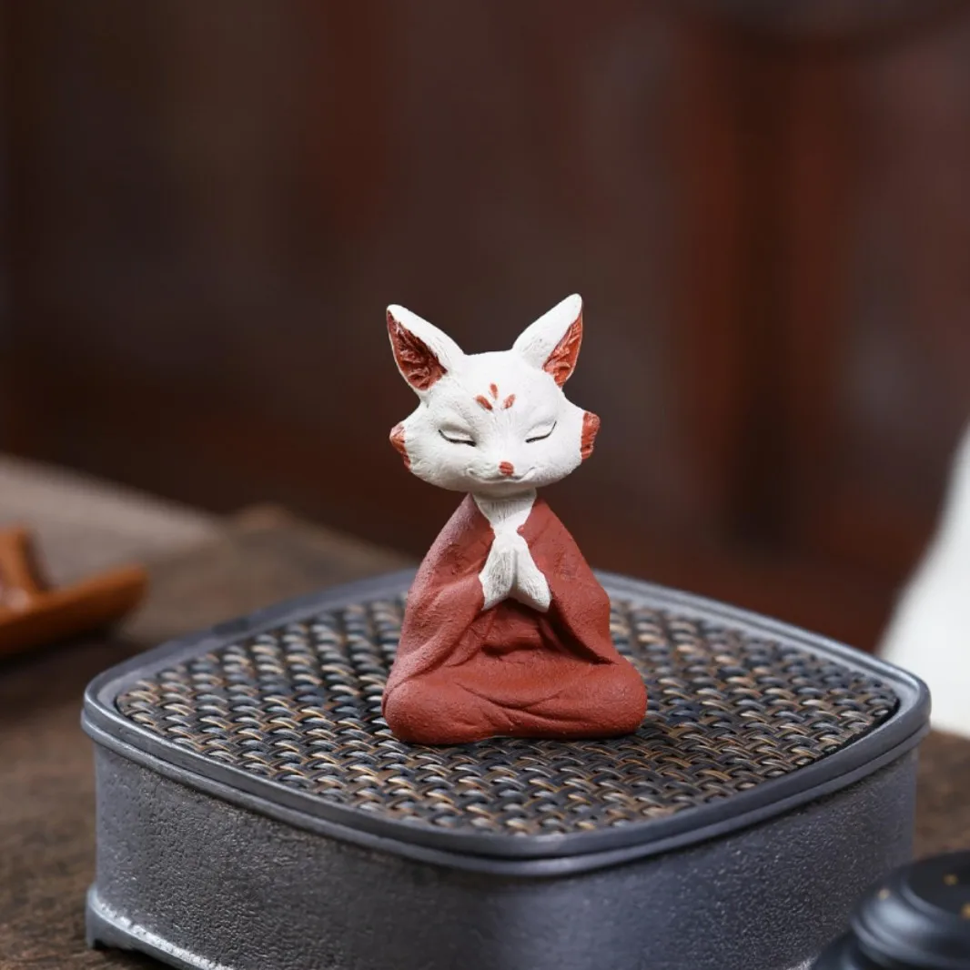 Purple Clay Fox Pet, Handmade From Natural Ore, Nurtured, Mini Cute Animal Table Decoration, Can Be Nurtured With Tea
