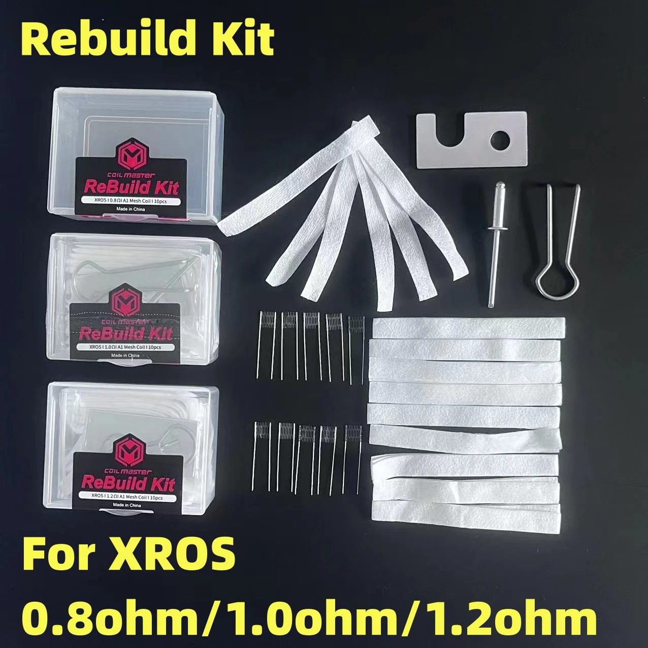 Premium XROS RBK Sticker Tool Resistance Mesh Wire 1.2/1.0/0.8OHM with Cotton 4/2mm Rod for XROS Rebuild Kit